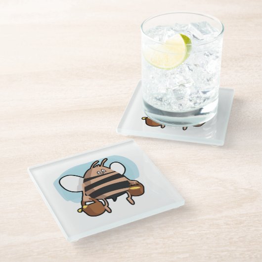 Bienenstock-Cartoon Glasuntersetzer (Schrägansicht)