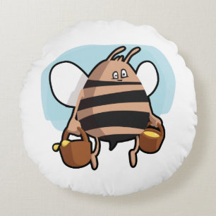 Bienenstock-Cartoon Rundes Kissen