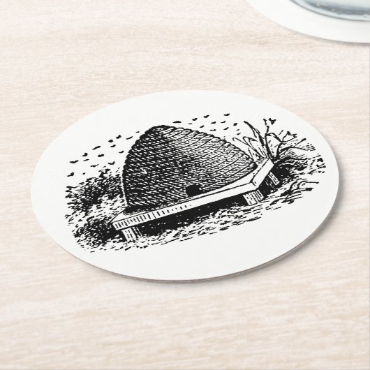 Bienenstock und Bienen #1 Heraldic Vintag Runder Pappuntersetzer (Angewinkelt)