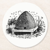 Bienenstock und Bienen #1 Heraldic Vintag Runder Pappuntersetzer (Vorderseite)