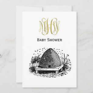 Bienenstock und Bienen #1 Heraldisch Vintage Einladung
