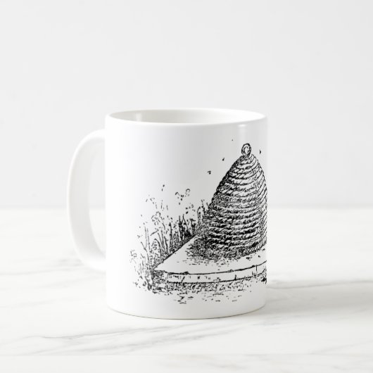 Bienenstock-Vintages Schwarzweiss-Zeichnen Kaffeetasse (Vorderseite Links)