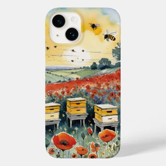 Bienenstöcke bei Sonnenaufgang mit Roten Poppies u Case-Mate iPhone Hülle (Rückseite)