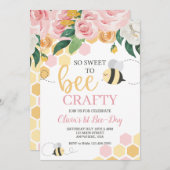 Bienenstöcke Birthday Rosa Blütenblüte Einladung (Vorne/Hinten)