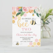 Bienenstöcke Birthday Rosa Blütenblüte Einladung (Stehend Vorderseite)