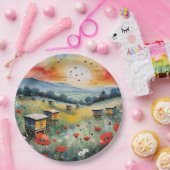 Bienenstöcke und rote Poppione bei Sonnenaufgang Pappteller (Party)