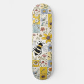 Bienenstöcke Vintage Blumenmuster Gelb und Blau Skateboard (Vorderseite)