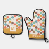 Bienenstockmodul-Muster Ofenhandschuh & Topflappen-Set (Vorderseite)