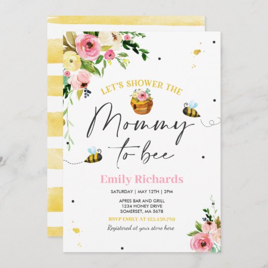 Bienenstube Einladung florale Mommy zu sein (Vorne/Hinten)