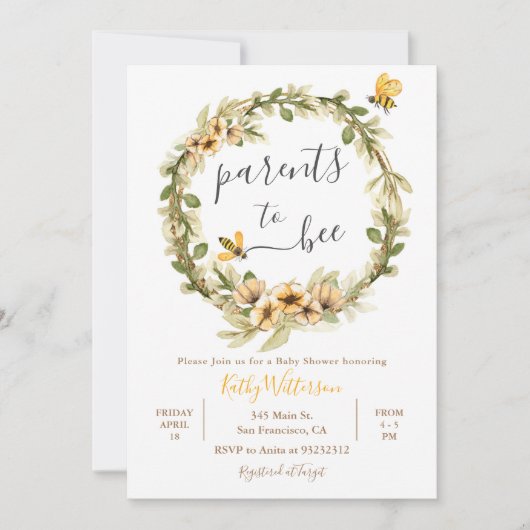 Bienenstudio-Dusche Eltern zum Baby Einladung (Vorderseite)