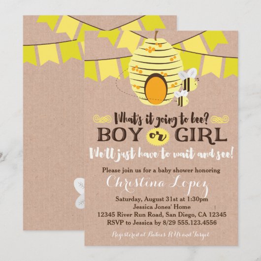 Bienenstudio-Einladung oder Party zur Aufdeckung d Einladung (Vorne/Hinten)