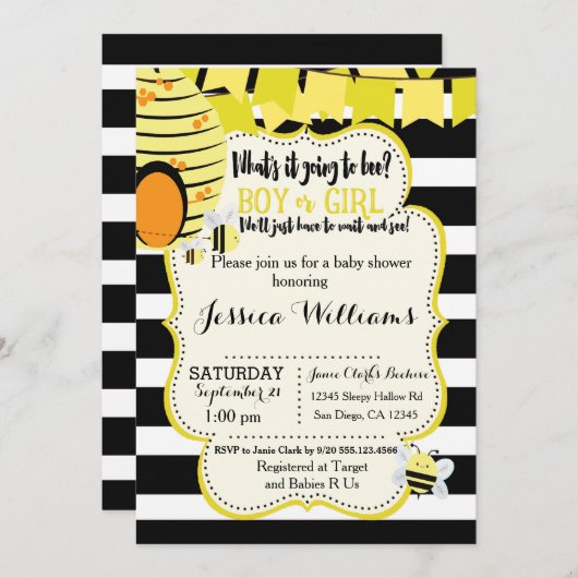 Bienenstudio-Einladung oder Party zur Aufdeckung d Einladung (Vorne/Hinten)