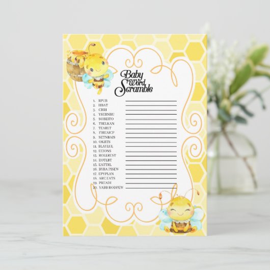 Bienenstudio Word Scramble Game Einladung (Stehend Vorderseite)