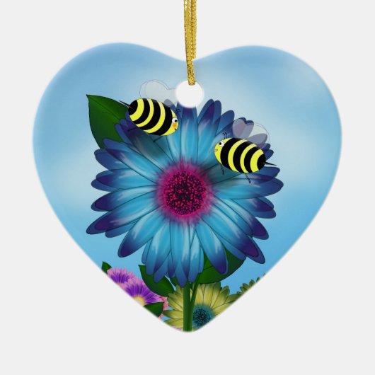 Bienenstufe am Mittag auf blauer Blume Keramikornament (Vorne)
