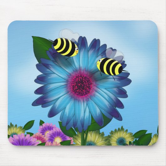 Bienenstufe am Mittag auf blauer Blume Mousepad (Vorne)