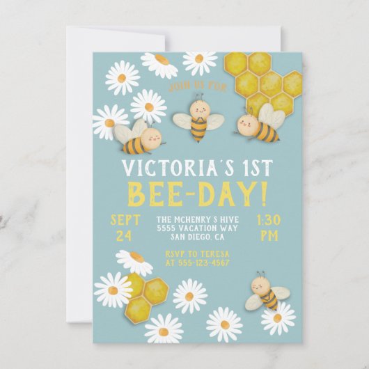 Bienentag 1. Geburtstag Party Einladung (Vorderseite)