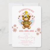 Bienentag Honeybee Pink Floral 1. Geburtstag Einladung (Vorderseite)
