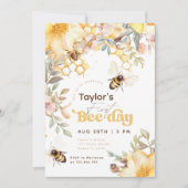 Bienentag Hummel 1. Geburtstag Blumengeburt Einladung (Vorderseite)