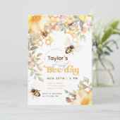 Bienentag Hummel 1. Geburtstag Blumengeburt Einladung (Stehend Vorderseite)