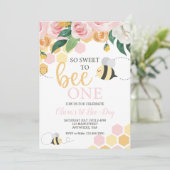Bienentag Hummel 1. Geburtstag Rosa Blumenladen Einladung (Stehend Vorderseite)