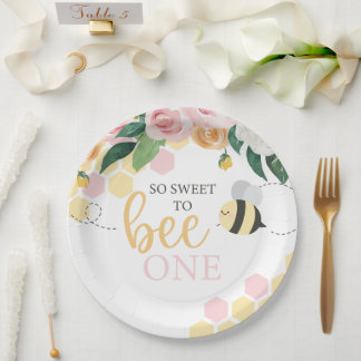 Bienentag Hummel 1. Geburtstag Rosa Blütenblüte Pappteller