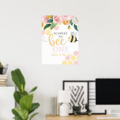 Bienentag Hummel 1. Geburtstag Rosa Blütenblüte Poster (Heimbüro)