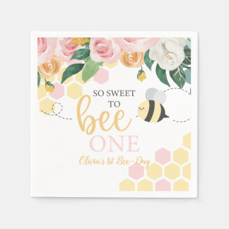 Bienentag Hummel 1. Geburtstag Rosa Blütenblüte Serviette