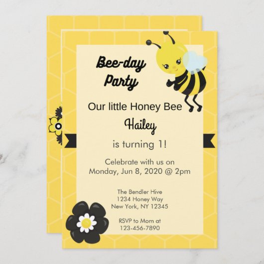 Bienentag Party Geburtstagsfeier Einladung (Vorne/Hinten)