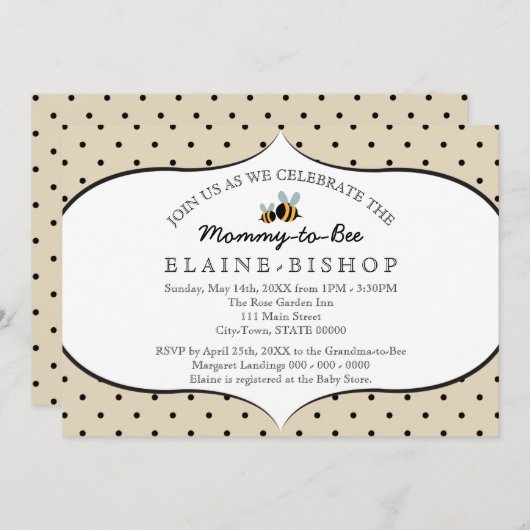 Bienenthema - Einladung zur Baby Dusche - Mami to (Vorne/Hinten)
