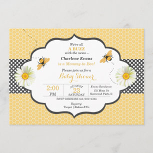 Bienenthema Honeycomb Gold & Gray Polka Dot Einladung