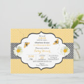 Bienenthema Honeycomb Gold & Gray Polka Dot Einladung (Stehend Vorderseite)