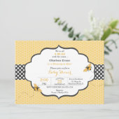 Bienenthema Honeycomb Gold & Gray Polka Dot Einladung (Stehend Vorderseite)