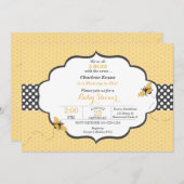 Bienenthema Honeycomb Gold & Gray Polka Dot Einladung (Vorne/Hinten)