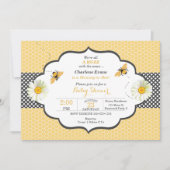 Bienenthema Honeycomb Gold & Gray Polka Dot Einladung (Vorderseite)
