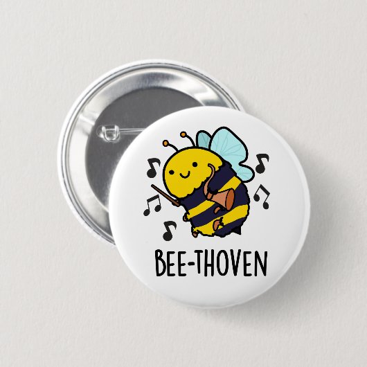 Bienenthoven Funny Music Bee Pun Button (Vorne & Hinten)