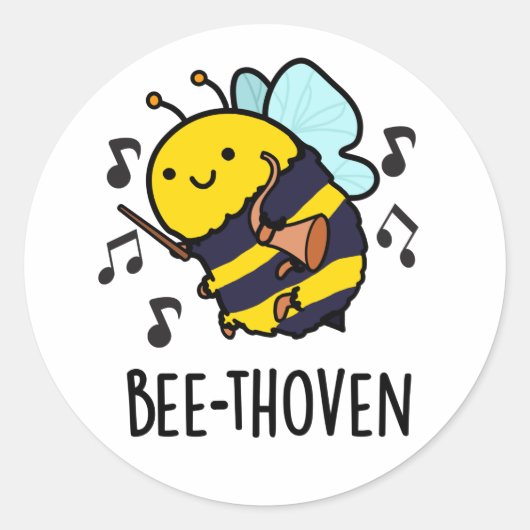 Bienenthoven Funny Music Bee Pun Runder Aufkleber (Vorderseite)