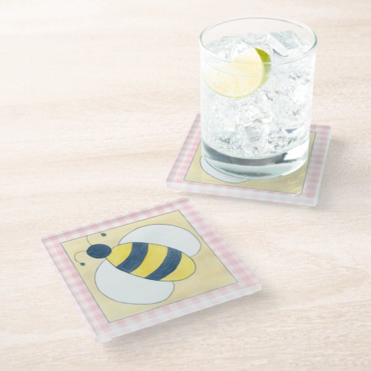 Bienentrio mit Blume Glasuntersetzer (Schrägansicht)