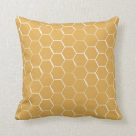 Bienenwaben-Bienenstock-Hexagon-Muster im Gold Kissen