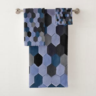 Bienenwaben-Muster in den grauen und blauen Badhandtuch Set