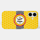 Bienenwaben-Muster und Blumen-Monogramm Case-Mate iPhone Hülle (Rückseite (Horizontal))