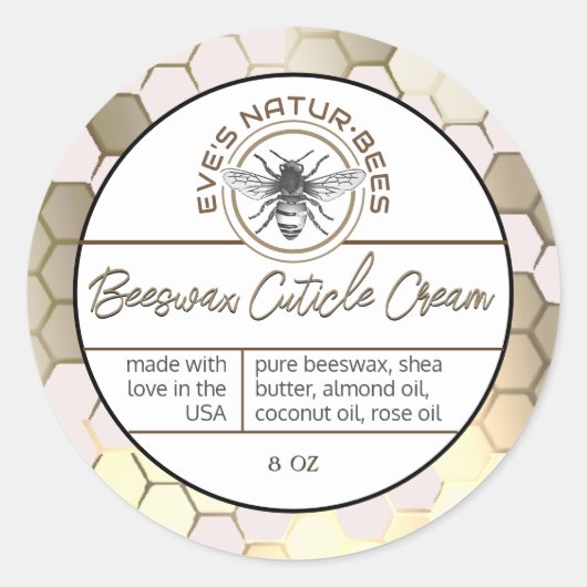 Bienenwachs-Cuticle-Cream-Bee-Apiary-Logo Honeycom Runder Aufkleber (Vorderseite)