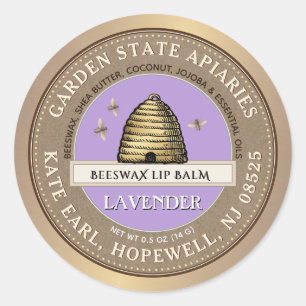 Bienenwachs mit Vintagem Skep und Lila Bienen Runder Aufkleber