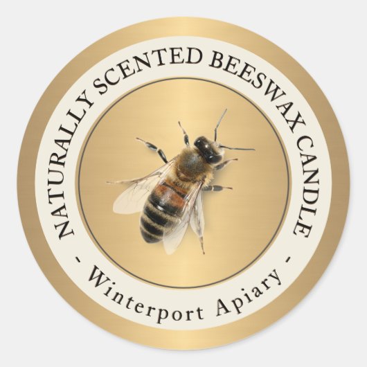 Bienenwachskandle mit dem Metallic-Gold-Label für  Runder Aufkleber (Vorderseite)
