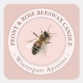 Bienenwachskandle mit Honigbienen-Rose Gold Pink L Quadratischer Aufkleber (Vorderseite)