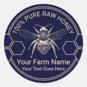 Bienenzuchtfarm Honey Jar Navy & Gold Runder Aufkleber (Vorderseite)