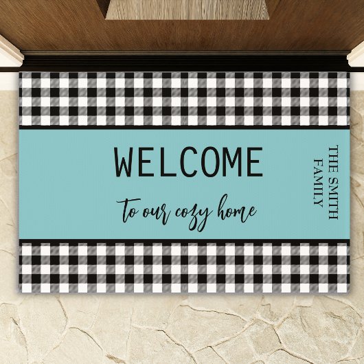 Bienvenida Bauernhof Black Buffalo Kariert - Verde Fußmatte