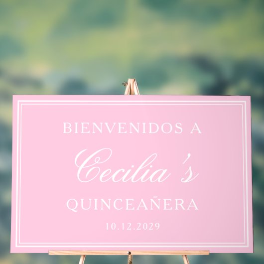 Bienvenidos a la Quinceañera Pink Willkommen am Ge Acrylschild (Neutral)
