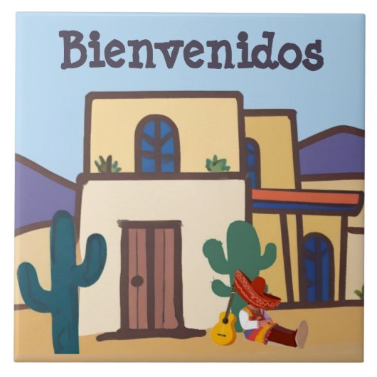 Bienvenidos Mexican Desert Adobe Home Welcome Fliese (Vorderseite)