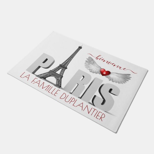 Bienvenue à Paris Eiffel Tower Herz Angel Wings Fußmatte (Schrägansicht)