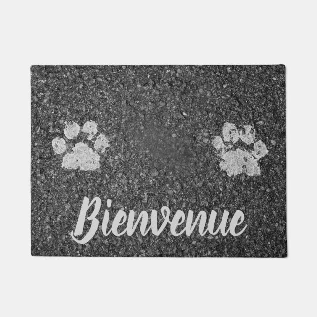 Bienvenue Asphalt Look mit Paw Prints Fußmatte (Vorderseite)